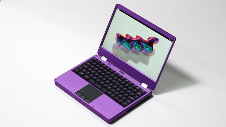 an adorable purple laptop that is open (in many ways)